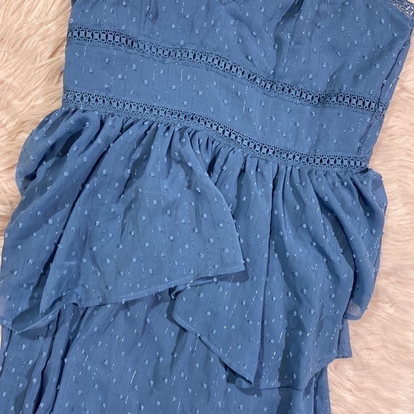 NWOT AEOM Blue Textured Ruffle Tiered Maxi Dress sz S - Picture 3 of 9